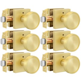 goldenwarm Interior Door Knobs Gold, Zinc-Alloy Vintage Pattern Brushed Gold Privacy Door Knobs Interior for Bedroom Bathroom, Heavy Duty Square Round Brass Modern Doorknobs - 6 Pack