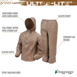 FROGG TOGGS Men's Ultra-Lite2 Waterproof Breathable Protective Rain Suit, Khaki, Medium Short