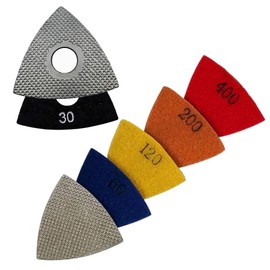 3" Triangular Diamond Grinding/Polishing Pads for Oscillating Multi-Tools, 30, 60, 120, 200, 400 Grit