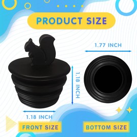 Universal Bathtub Plug - 2 Pack Silicone Tub Stopper, Black Squirrel Shape, Fits Kitchen & Bathroom Sink Drains