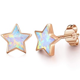 Rose Gold Star Earrings for Girls, Hypoallergenic Fire Opal Stud Earrings For Women ARSKRO S925 Sterling Sliver Little Small Tiny Cute Earring Jewelry Gifts for Sensitive Ears Kids
