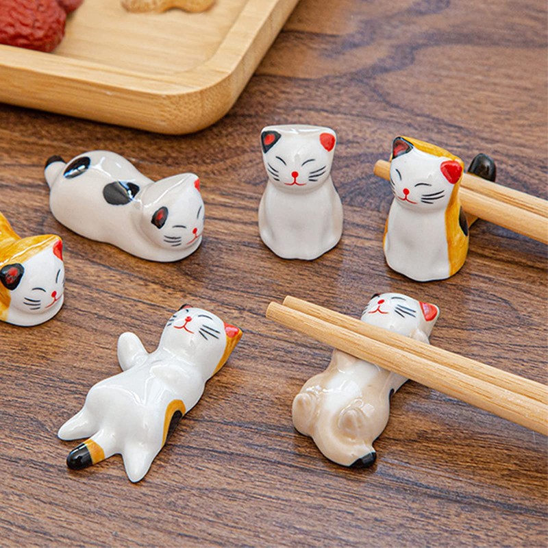 6 Pieces Ceramic Chopsticks Rest Ceramic Cat Chopsticks Rest for