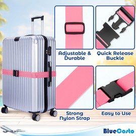 Luggage Straps for Suitcases - Pink, 4 PK - Premium Nylon Belts for Luggage Security - Heavy-Duty w/Adjustable Length (46”-78”) for Suitcase, Briefcase, Backpack & Travel Bag by - BlueCosto