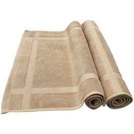 Fuwara Daily Towel, Bath Mat, Foot Wipe Mat, 16.5 x 25.6 inches (42 x 65 cm), 100% Cotton, Washable, Terry Cloth, Quick Drying, Highly Absorbent, No Bulk, Beige, Set of 2