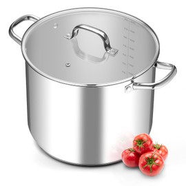 Leonyo Stainless Steel Stock Pot, 24QT Large Pot For Cooking, 18/10 Stockpot with Glass Lid for Stewing Simmering Boiling, Heavy-Duty 3-ply Bottom for All Stoves, Dishwasher Safe & Food Grade Cookware