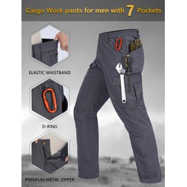 Zoofly Mens Cargo Pants Tactical Pants for Men Ripstop Tactical Pants Waterproof Multi Work Pants with 7 Pockets Grey-42W*32L