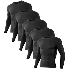 Dalavch 5 Pack Men's Compression Shirts Short & Long Sleeve Athletic Workout Sports Undershirt Base Layer Top for Winter 5 Black Large