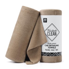 Fantasticlean Car Drying Cloth Roll of 20 Pieces, Tear-Off Microfibre Cloths Ultra Absorbent, Polishing Cloth for Car Care and Household Cleaning 35 x 35 cm Brown