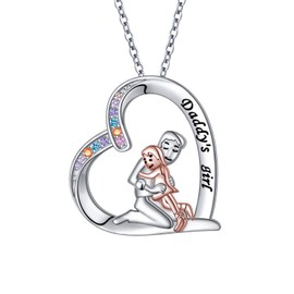 HOOHWE Father Daughter Necklaces 925 Sterling Silver Fathers and Daughters Pendant Chain Love Heart Jewellery Dad Daughter Birthday Gifts for Women Girls, Sterling Silver