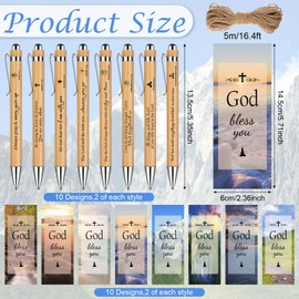 24 Sets Christian Bamboo Pens Christian Bible Verse Gifts Bulk God Bless You Pens with Book Marks Christian Bible Pen Bookmark Christmas Christian Gifts Inspirational Scripture Quote Cards, 10M Twine