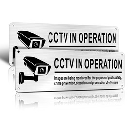 TAKULA CCTV IN OPERATION Sticker - 25 * 9CM cctv Warning Sign Gebürstetes Aluminiumschild mit Selbstklebendem Aufkleber, UV-Beständig und Rostfrei|Pack of 2