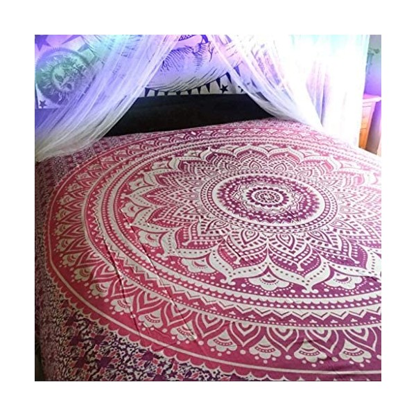 Bless International - Colcha india tradicional de mandala hippie para colgar en la pared, tapiz de algodón degradado bohemio (Queen (84 x 90 pulgadas) (215 x 230 cm), rosa/blanco)