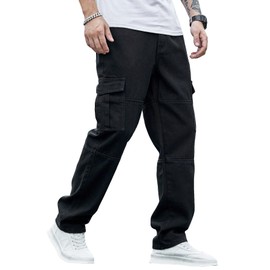 Verdusa Men's Casual Denim Cargo Pants Jeans with Cargo Pockets Black Medium