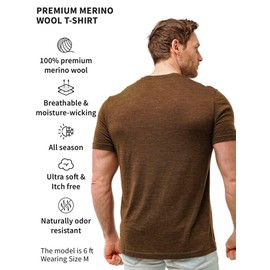 Merino.tech Merino Wool T-Shirt Mens - 100% Organic Merino Wool Undershirt Thermal Shirts for Men and Hiking Socks (Large, Artichoke Green)