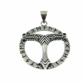 Renegade Jewelry Solid 925 Sterling Silver German Saxon Irminsul Pagan Cross Pendant with Runes