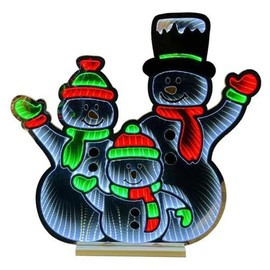 Brilliant Brand Lighting LED Infinity Mirror Strip Light 3D Snowman Family Holiday Decoration - Lighted Sign - 25 Inch Display - Multi Colored