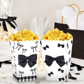 Pack of 12 Black Bow Popcorn Boxes Bow Goodies Boxes Bow Goodies Bags Birthday Party Favor Bags for Birthday Bridal Shower Baby Shower