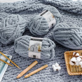 Chunky Yarn for Hand Knitting 8 Pack, Jumbo Chunky Chenille Yarn for Hand Knitting, Chunky Chenille Yarn for Crocheting (Medium Gray)