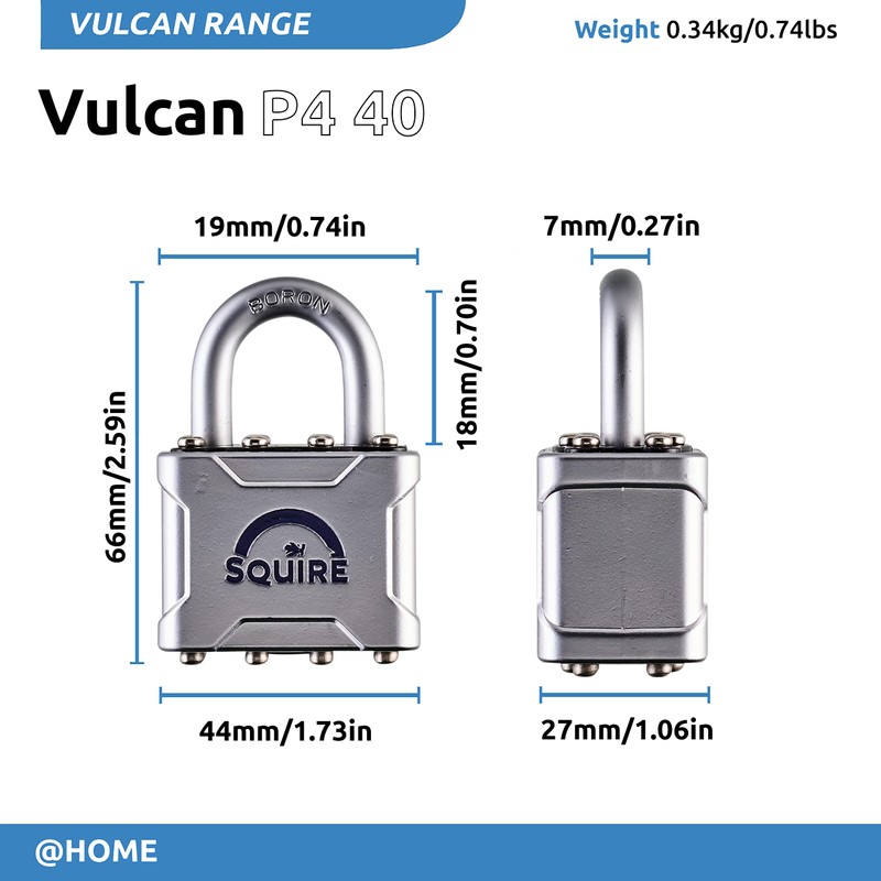 Squire Heavy Duty Padlock (Vulcan P4/40) - Toughest Open Shackle