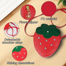 Energather Crossbody Bag, PU Leather Shoulder Bag, Cross Body Bag for Women with Strawberries in Shape, Beautiful Crossbody Bag Women with Zip for Birthday, Christmas, red, S
