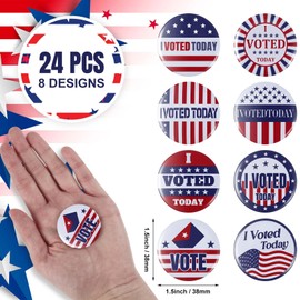 Ecation 24 Pcs I Voted Today Pinback Buttons Buttons Pins 1.5 Inches I Voted Pins for Backpacks Bags Hats Jeans Election Day