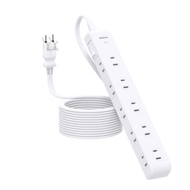 Addtam Power Strip Extension Cord, 6.6 ft (2 m), 10 Slots, Lightning Guard, Bulk Switch, Table Tap, Power Cord, OA Tap, Wall Mount/Tabletop, 18 Months Warranty