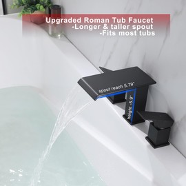 NIITAWH Roman Tub Faucet Two Handle Waterfall Spout Matte Black 3 Hole Bathtub Faucet High Flow