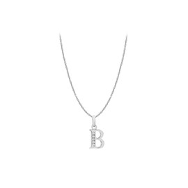 Carissima Gold Women's 9 ct White Gold Cubic Zirconia Initial B Pendant on 9 ct White Gold 0.8 mm Prince of Wales Chain Necklace of Length 46 cm/18 Inch