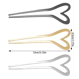 6 Pcs Metal U Shaped Hair Pins Heart Hair Sticks Large French Hairpins Vintage Hair Fork Elegant Hairstyle Chignon Accessories for Women Girls