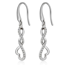 Dangle Heart Earrings Silver Drop Earrings for Women 925 Sterling Silver Earrings Dangle CZ Earrings Zircon Earrings Sterling Silver Hook Earrings Infinity Dangly Earrings