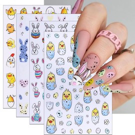 Cute Bunny Nail Stickers Easter Nail Art Sticker Decals Cartoon Bunny Nail Decals 3D Self Adhesive Egg Rabbit Chick Design Pegatinas Uñas for Women Girls Easter Day DIY Nail Decoration 4 Sheets