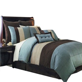 Hudson Teal Blue Cal-King Size Luxury 12 Piece Comforter Set Includes Comforter, Bed Skirt, Pillow Shams, Decorative Pillows, Flat Sheet, Fitted Sheet, Standard Pillowcases.