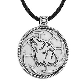 Slavic Wolf Necklace for Men, Norse Viking Wolf Head Pendant Necklace with 19.7” Chain, Vintage Wolf Tag Necklace, Retro Celtic Wolf Totem Amulet Necklace, Punk Animal Wolf Jewelry for Men (Silver)