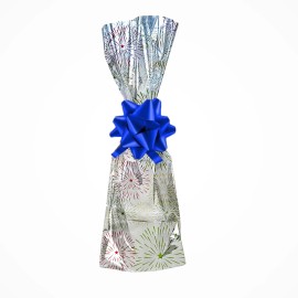 Ampack Silver Mylar Metallic wine gift bags -7"x18" Celebrati design- 100 Pcs/pack