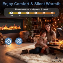 DUMOS 36 Inch Electric Fireplace Wall Mounted/Recessed/Free Standing Space Heater with Remote Control Adjustable Flame Colors Touch Screen Energy Saving, Black