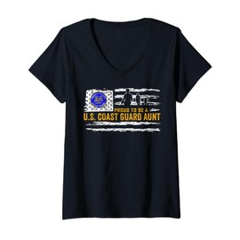 Vintage USA American Flag Proud To Be A US Coast Guard Aunt V-Neck T-Shirt