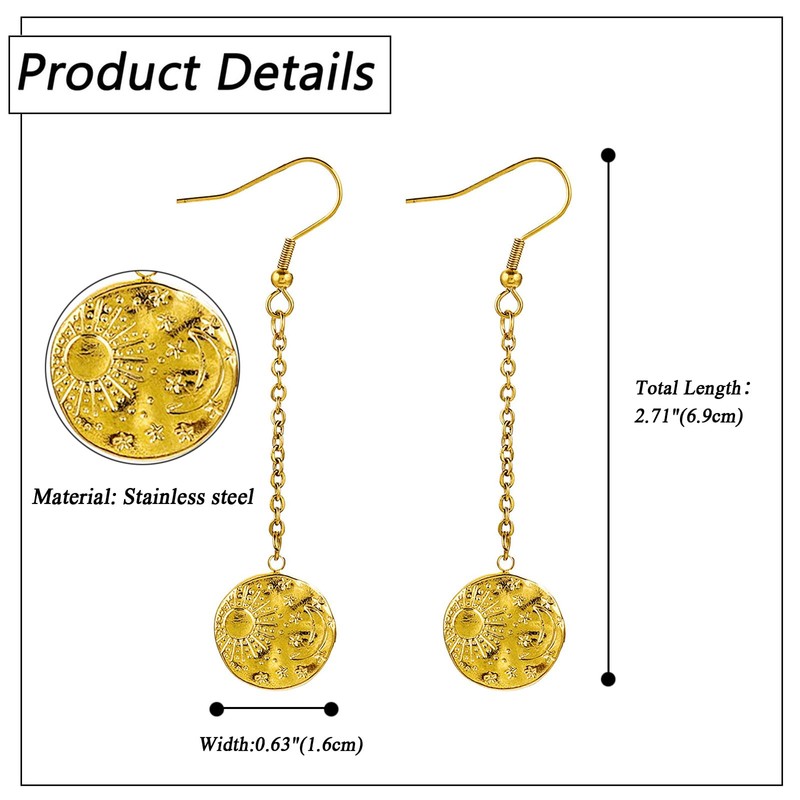 OIDEA Sun and Moon Earrings for Women: Delicate Gold-Plated Sun