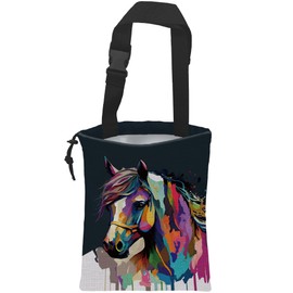 KXWQTRDD Car Garbage Bag Abstract Colorful Horse Drawstring Car Trash Bag Hanging for Back Seat with Adjustable Buckle Canvas Vehicle Trash Can Easy-to-Install