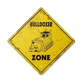 Bulldozer Vintage Crossing Sign Zone Xing | Indoor/Outdoor Plastic | 17" Tall Rustic Construction Road Work Heavy Duty Tar