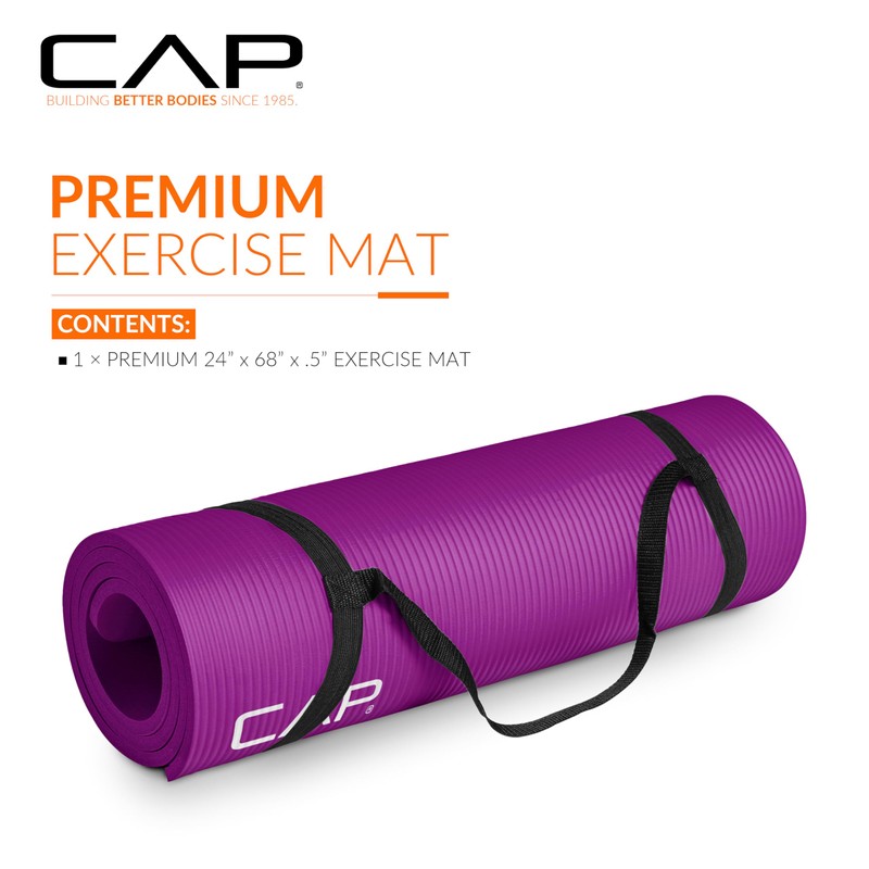 CAP Barbell Yoga Mat 1/2" Thick with Carrying Strap -
