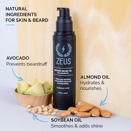 ZEUS Aceite de barba refinado – Mejor dejar en concentrado hidratante suavizante y acondicionador para la piel facial y el cabello, 2 onzas (Verbena Lime)