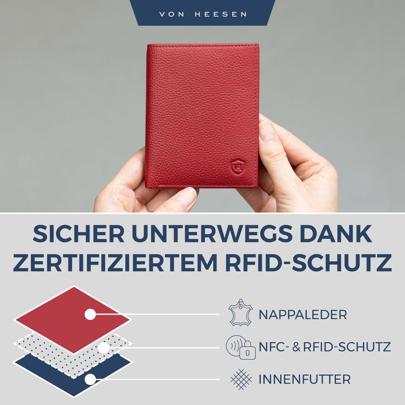 VON HEESEN® Wallets Men & Women, red, with coin pocket,