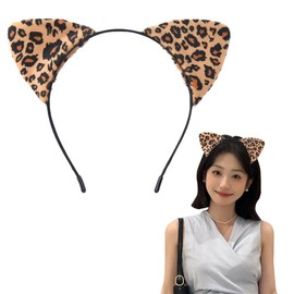 Leopard Print Cat Ears Heandband for Girls Women Leopard Print Hair Accessories Hair Wrap Cheetah Cat Ear Hair Band for Party Cosplay Leopard Print Headwear Headdress Hair Hoop for Women Girls