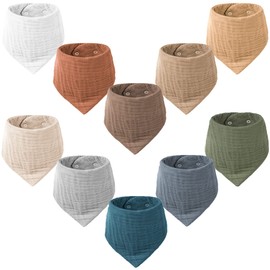 Konssy Muslin Baby Bibs 10 Pack Baby Bandana Drool Bibs 100% Cotton for Unisex Boys Girls,10 Solid Colors Set for Teething Drooling