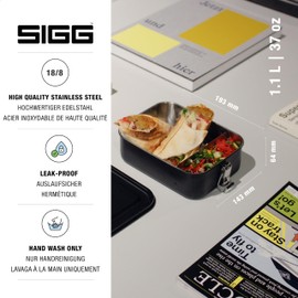 Sigg Gemstone Box Obsidian Lunch Box, Leak-proof Lunch Box for Office, School and Outdoor, Bread Box Made of High-Quality 18/8 Stainless Steel for on the Go