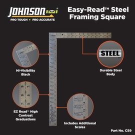 Johnson Level & Tool CS9 Steel Framing Square, 16" x 24", Silver, 1 Square