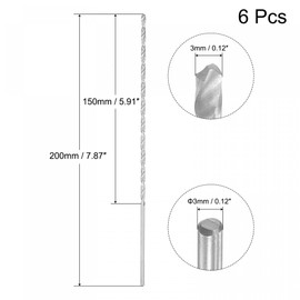 sourcing map HSS(High Speed Steel) Extra Long Twist Drill Bits, 3mm Drill Diameter 200mm Length 6 Pcs