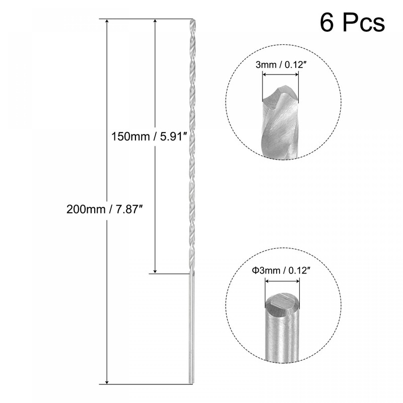 sourcing map HSS(High Speed Steel) Extra Long Twist Drill Bits,