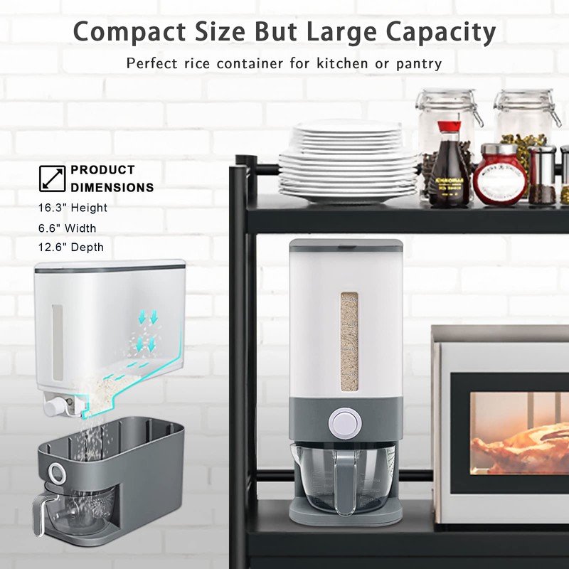 Lenwi 22-25 Lbs Rice Dispenser, Large Cereal Dry Food Storage