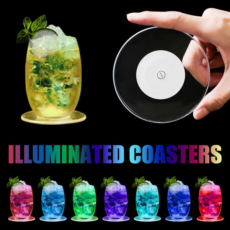 Joycabin Pack of 8 LED Coasters, Colourful LED Coasters, Luminous